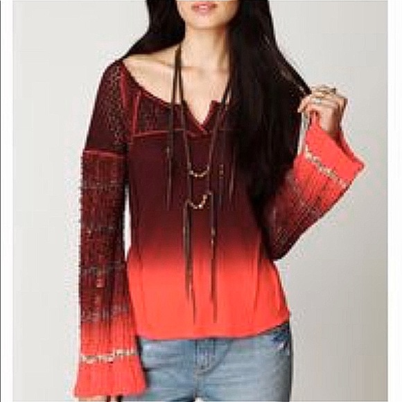 Free People Tops - We the Free Northshore ombré shirt orange crochet